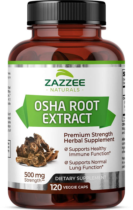 Zazzee OSHA Root 4:1 Extract, 500 mg Strength, 120 Vegan Capsules, 4 Month Supply, Concentrated and Standardized 4X Extract, 100% Vegetarian, Ligusticum porteri, All-Natural and Non-GMO