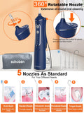 Cordless Water Flosser Teeth Cleaner, Dental Oral Irrigator Cleaning Cordless with Toothbrush, Tongue Scraper Travel Bag Waterproof 5 Jet Tips for Home Travel, (Dark Blue)