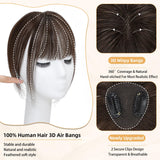 NAYOO Bangs Hair Clip in Bangs Human Hair 360° Cover Wipsy Bangs Hair for Women, 2 Secure Clips in Full Fringe Fake Bangs Hair Toppers for Women Girls Daily Wear (3D Wispy Bangs, Dark Brown)