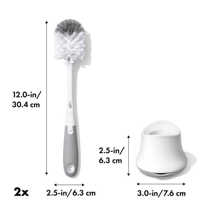OXO Tot Bottle Brush with Nipple Cleaner and Stand – Gray, 2-Pack