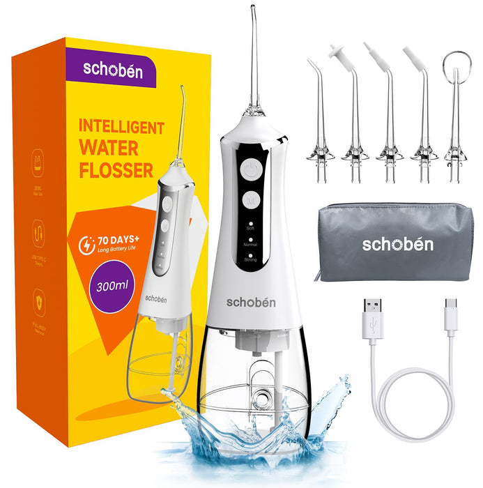 Water Dental Flosser Tools for Teeth Rechargeable Portable Water Flosser Dental Oral Irrigator Cleaning Cordless with Tongue Scraper Travel Bag Waterproof (White)