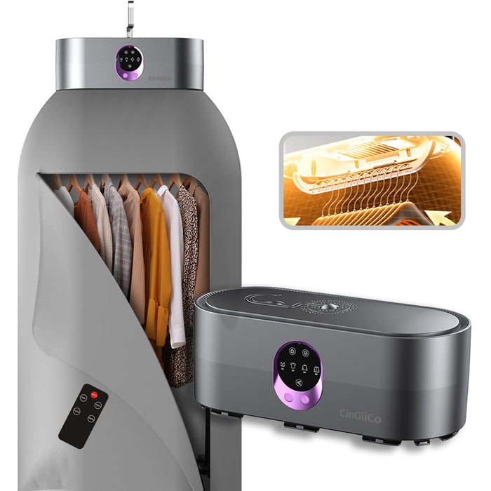 Portable Clothes Dryer, Clothes Dryer Hold 12 Items Up, With Time Setting、Remote Control, Portable Dryers For Laundry, Apartments, RV, Travel, Low noise、Energy Saving (Grey)