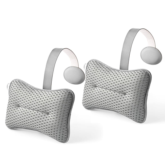 HUGABOW 2-Pack Large Pillow for Hot Tub (Grey), Spa, and Chaise Lounge - Universal Headrest & Neck Support Cushion, Adjustable Height with Long Strap, Easy Drying with Hook (2-Pack)