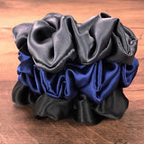 Celestial Silk Mulberry Silk Scrunchies for Hair (Navy, Charcoal, Black)