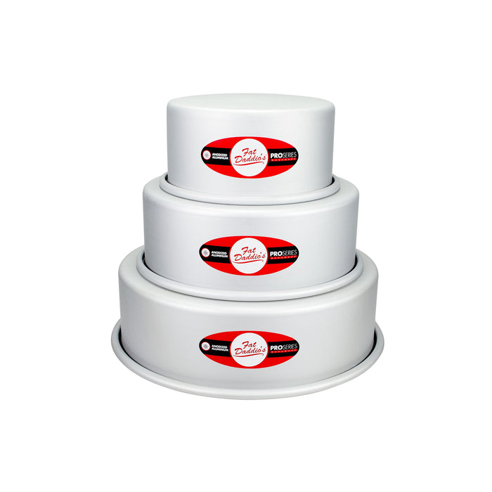 Fat Daddio's Anodized Aluminum 3-Tiered Round Cake Pan Set 3 Inch Depth, 4", 6", 8"