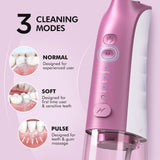 Demita Cordless Water Flosser for Teeth, 300ML 3 Modes 5 Jet Tips Portable Electric Flosser Pick for Adults, IPX7 Waterproof Oral Irrigator Dental Flosser Cleaning Kit for, Gums, Braces Care (Pink)