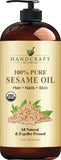 Handcraft Blends Organic Sesame Oil - 16 Fl Oz - 100% Pure and Natural - Premium Grade Hair and Body Oil - Carrier Oil - Massage Oil - Expeller-Pressed and Hexane-Free