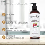 PURA D'OR 16 Oz Organic Grapeseed Oil - 100% Pure & Natural USDA Certified Cold Pressed Carrier Oil - Light & Silky, Unscented, Hexane Free Liquid Moisturizer - Face Skin & Hair - Men & Women