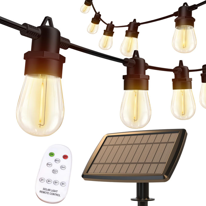 addlon 54(48+6) FT Solar String Lights Outdoor Waterproof with USB Port & Remote Control Solar Patio Lights Long Last for 20+Hrs Dimmable Solar Power LED Bulbs for Porch Garden Market Bistro