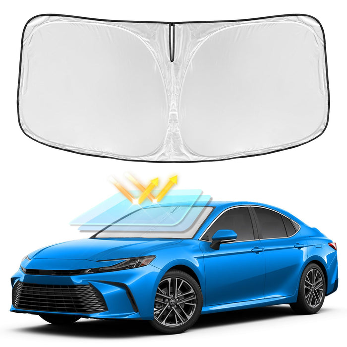 Windshield Sun Shade for Toyota Camry 2025 2026 LE XLE Hybrid SE XSE - 4 Layers Car Sunshades for Front Windows Shade Cover Custom Fit Camry Sun Visor 250T Retractable Blocks Shade UV Rays Accessories