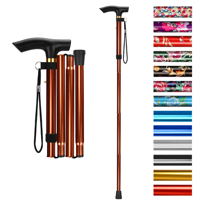 supregear Folding Cane, 5-Level Adjustable Height Walking Stick Lightweight Portable Cane Travel Cane with Wrist Strap and T Handle for Elderly Disabled Men Women