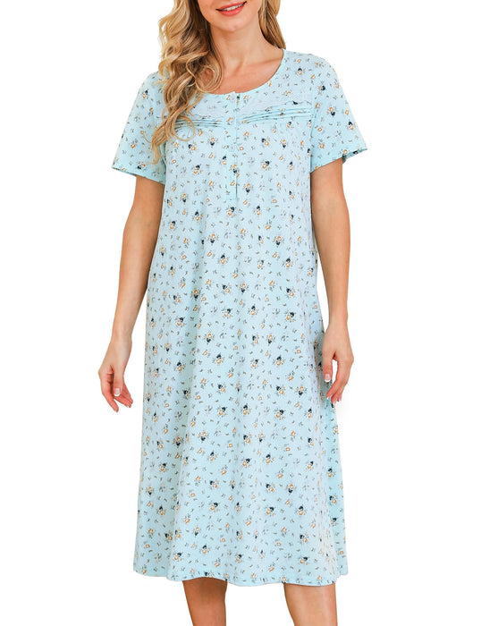 Bloggerlove Short Sleeve House Dress for Women Dusters Lounge Dress Patio Dress Moo Moos for Women House Coats for Elderly