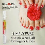 Bliss Kiss | Crisp Fragrance 4 Nail Oil Cuticle Pens w/Vitamin E & Jojoba⏤Nail Strengthener Nail Growth Treatment for Brittle Peeling Breaking Thin Nails