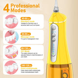 Water Dental flosser for Teeth Cleaning - Rechargeable Cordless Oral Irrigator 4 Modes 6 Tips IPX 7 Waterproof Portable Teeth Cleaner Pick for Home Trave（Yellow）