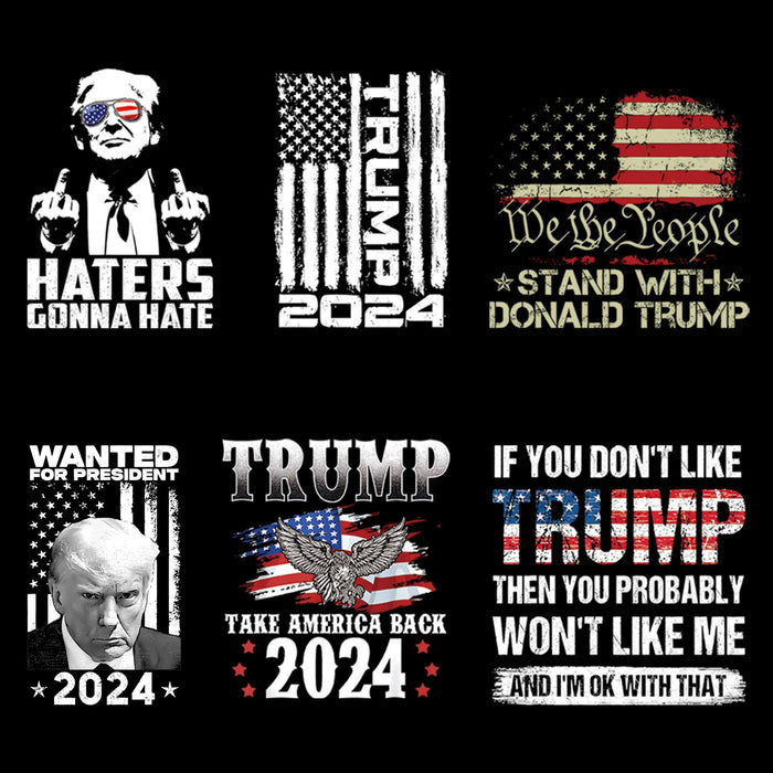 6 Sheets Funny Trump Theme Iron on Transfer Patches for T-Shirts Iron on Decals Stickers DIY Crafts Heat Transfer Vinyl Stickers DT Fight Iron on Patches for Clothing Backpacks Jeans Decorations