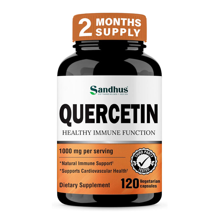 Sandhu's Quercetin 1000mg Per Serving 120 Count Vegetarian Capsules Bioflavonoids Supplement Supports Immune, Cardiovascular & Respiratory Health | Made in USA