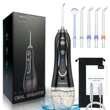 TEBIKIN Portable Cordless Water Dental Flosser, 5 Modes 5 Jet Tips Oral Water Flossers for Teeth Cleaning, IPX7 Waterproof 2500mAh Rechargeable 300ml Water Tank for Family Travel