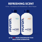 Huron Men's Moisturizing Body Wash - Crisp Citrus, Eucalyptus, Mint & Aromatic Greens Scent, 12.2 fl oz (2 Pack)