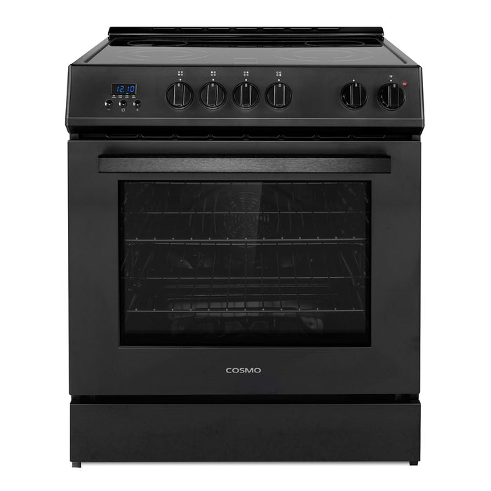 COSMO COS-ERD304K-BK 30 in. Stellar Collection 4.9 cu. ft. Electric Range with 4 Burner Glass Cooktop and Convection Oven in Matte Black