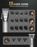 GLAKER Hair Clippers for Men,Professional Mens Hair Clippers Cordless Clippers for Hair Cutting, Hair Clippers and Precision Trimmer Kit Zero Gap Trimmer with LED Display 15 Guide Combs