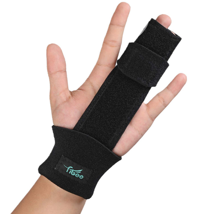fibee 2 Finger Splint Trigger Finger Splint Adjustable Two Finger Splint Full Hand and Wrist Brace Support, Metal Straightening Immobilizer Treatment for Sprains, Mallet Injury, Arthritis(L/XL)