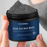 New York Biology Dead Sea Mud Mask for Face and Body with Stem Cell and Collagen – Includes Face Mask Brush Applicator and Towel - Natural Skincare Face Mask for Acne, Blackheads and Oily Skin - 4 oz