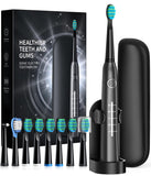 TEETHEORY Electric Toothbrush with Travel Case, Sonic Toothbrush for Adults with 8 Brush Heads for 2-Year Use, 40000 VPM Deep Clean Rechargeable Toothbrushes Last 30 Days with 5 Mode (Grey)