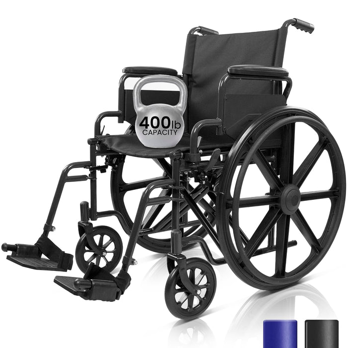 Vive Bariatric Wheelchair for Adults (Supports 400 lbs) - Foldable, Heavy Duty, Manual & Transport Wheel Chair - Portable Senior Drive Travel Scooter for Transfers - Wide 20" Seat