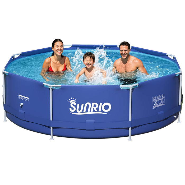 Sunrio Metal Pro 8ft X 30in Round Pool Durable Steel Frame Above Ground Pool for Outdoor Backyard Swimming Pool Suitable Friends Family Adults Kids