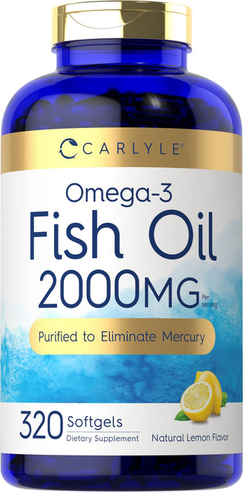 Carlyle Fish Oil Supplements | 2000mg | 320 Softgels | EPA & DHA | 600mg Total Omega-3 | Non-GMO, Gluten Free Pills