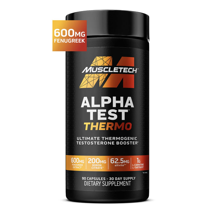 MuscleTech Thermogenic Testosterone Booster for Men, AlphaTest Thermo - T-Boost Mens Supplement with Tribulus Terrestris - Male Gym Workout Supplements for Muscle Growth, Stamina & Energy - 90 Pills