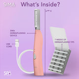 SPA SCIENCES - SIMA Sonic Dermaplaning Tool - Patented Painless 2 in 1 Facial Exfoliation & Peach Fuzz-Hair Removal System w/ 7 Weeks Treatment Included - Anti-Aging – 3 Speeds – Rechargeable