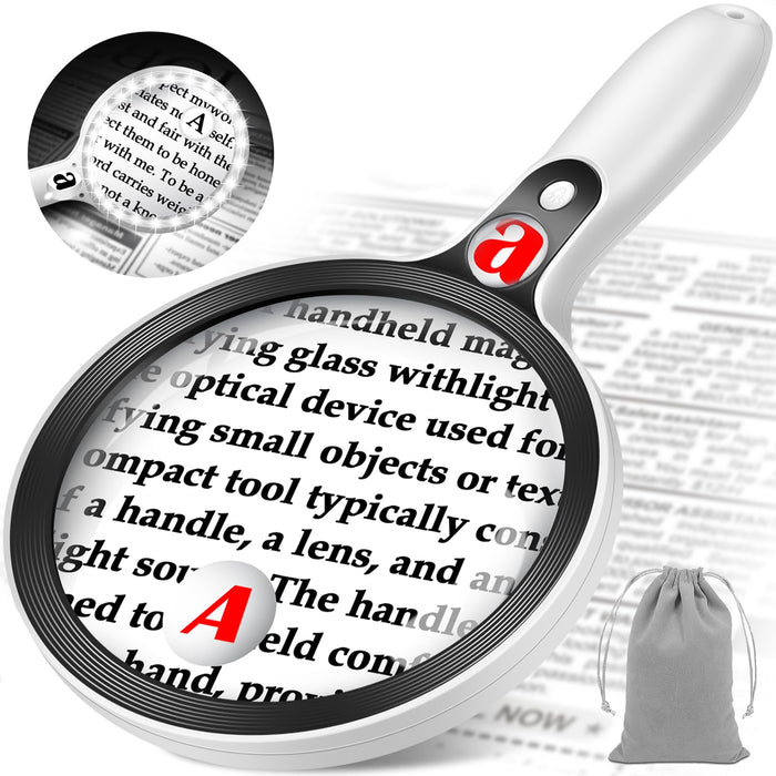 Large Magnifying Glass with Lights,10X 25X 45X Handheld Lighted Magnifier, 5.5in Page Magnifier 36 LED Lights, Magnifying Glass for Reading Small Prints & Low Vision Seniors with Aging Eyes