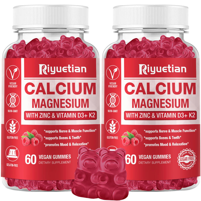 Riyuetian 2 Pack Calcium Magnesium Zinc Gummies with Vitamin D3 Supplement, High Absorption Zinc Gummies for Bone & Muscle & Immune Health, Gluten-Free, Vegan Flavor - 120 Count