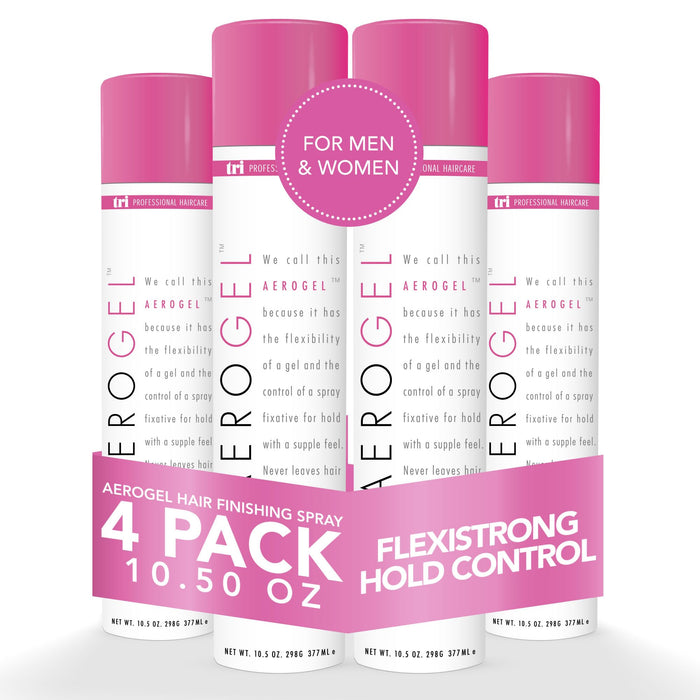 TRI Aerogel Hairspray - Non-Toxic Hair Finishing Spray for Styling, Volumizing and Holding Curly Hair with Flexible Hold - For Women and Men - Pack of 4 (10.5 oz)