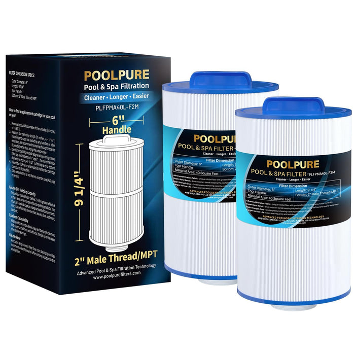 POOLPURE Replacement Spa Filter for PMA40L-F2M, Master Spas Twilight X268365, X268543, Unicel 6CH-402, 2" Male Thread/MPT Hot Tub Filter (2)