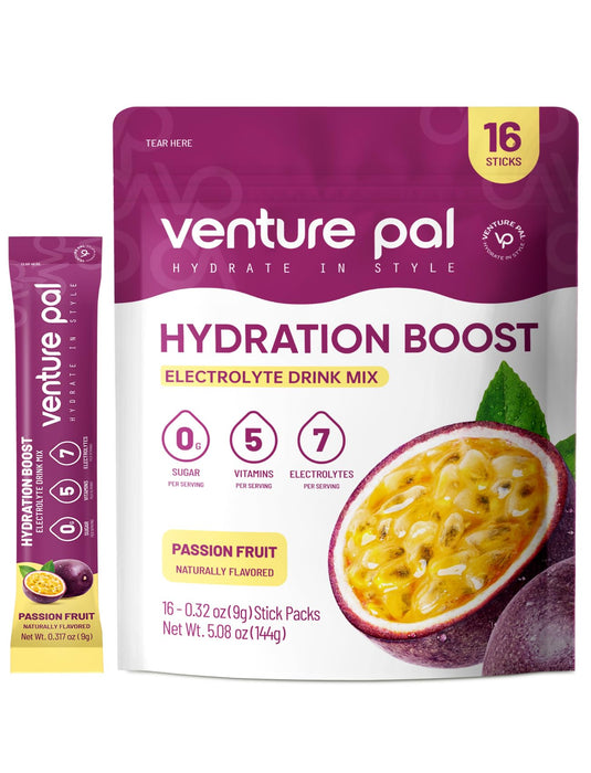 Venture Pal Sugar Free Electrolyte Powder Packets - Liquid Daily IV Drink Mix for Rapid Hydration & Party Recovery | 5 Vitamins & 7 Electrolytes| Keto Friendly | Non-GMO | Certified Vegan | 16 Sticks