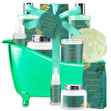 Bath Spa Gift Set Eucalyptus & Aloe Vera Spa Basket Kits for Women and Men, Contains Essential Oil, Shower Gel, Bubble Bath, Body Lotion, Bath Salt, Soy Candle, Best On Valentine's Day, Mother's Day