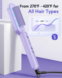 Wavytalk Ionic Hair Straightener Brush, Hair Straightening Comb with Negative Ions, Anti-Scald Ceramic Flat Iron Comb Fast Heating for Home Salon, Dual Voltage, Purple.