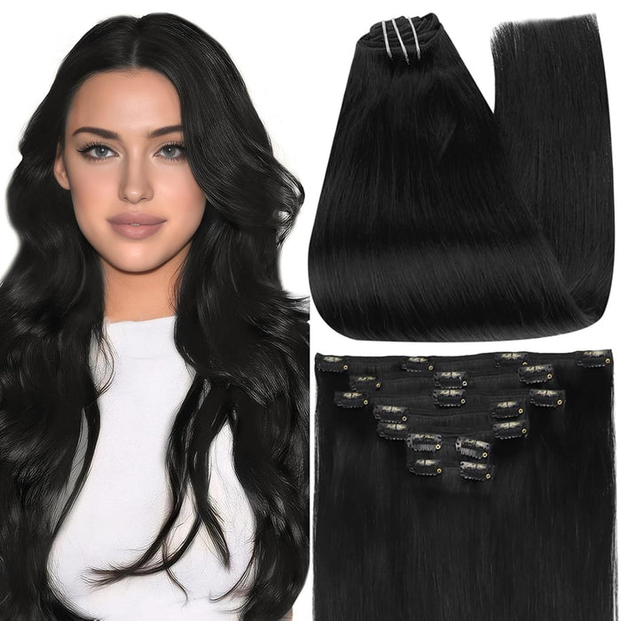 Full Shine Hair Extensions Clip in Human Hair Black 22 Inch Real Human Hair Extensions Clip ins Triple Weft Clip in Human Hair Extensions Straight Thick End 7 Pcs