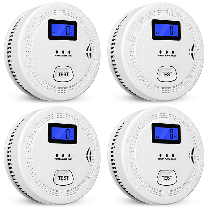 4-Pack,Smoke and Carbon Monoxide Detector,2 in 1 CO & Smoke Alarm,Carbon Monoxide Detectors,Smoke Detector,85dB in Alarm,LCD Screen,Wireless,Easy to Install