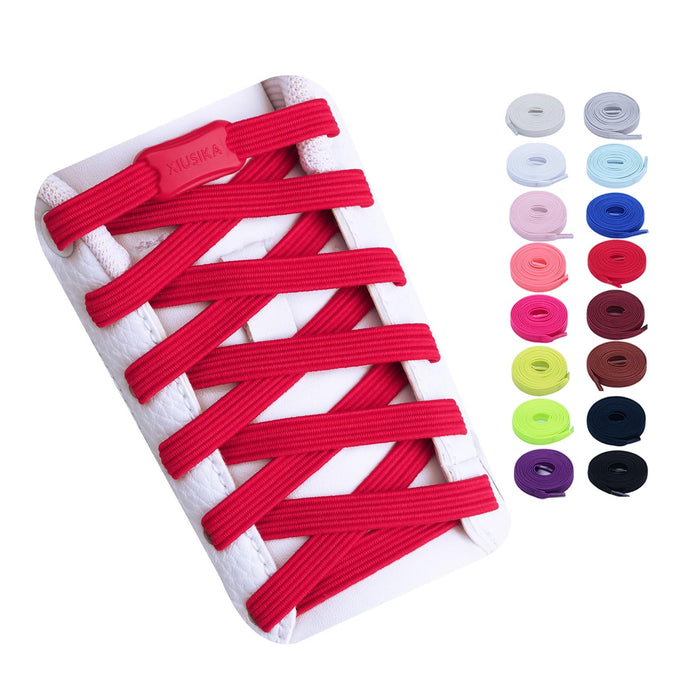 Booyckiy No Tie Elastic Shoelaces for Kids, Adults and Elderly, Adjustable Tieless Shoe Laces for Sneakers Boots and Casual Shoes - 16 Colors, 41 inch, Red