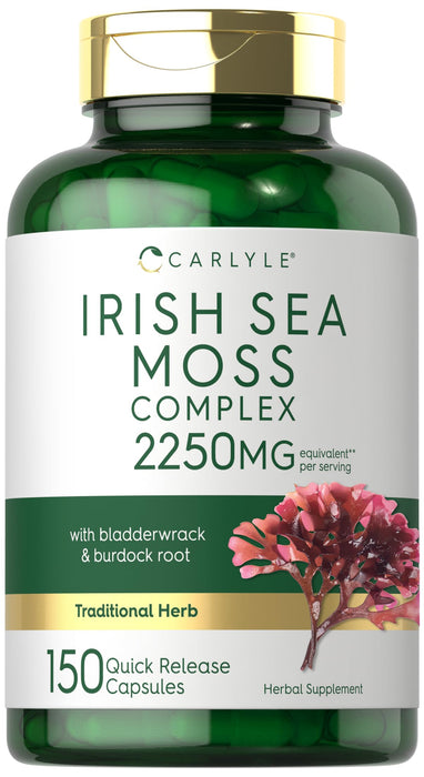 Carlyle Irish Sea Moss Capsules 2250mg | 150 Count | Complex Formula with Bladderwrack & Burdock Root | Non-GMO & Gluten Free