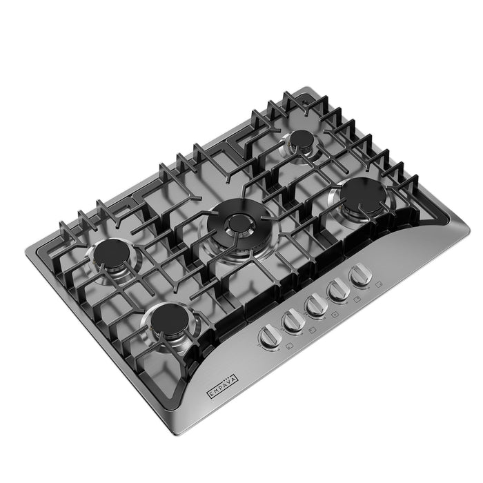 Empava Cooktop Gas 30 Inch, 5 Made in Italy SABAF Stove Burner, LPG/NG Dual Fuel Convertible, Stainless Steel, Ideal for Kitchens and RVs