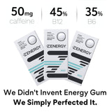 ZENERGY Energy Gum, 50mg of Caffeine Per Piece with B6 and B12 Vitamins, 0 Calories, Sugar and Gluten Free, Non GMO, Vegan and Aspartame Free, Mint Flavour (8 Count-Pack of 12)