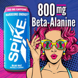 Spike High-Altitude Energy - 350 mg Caffeine, 800 mg Beta-Alanine, 1000 mcg Vitamin B12 - Sugar-Free Blue Raz 16 oz (Pack of 12)