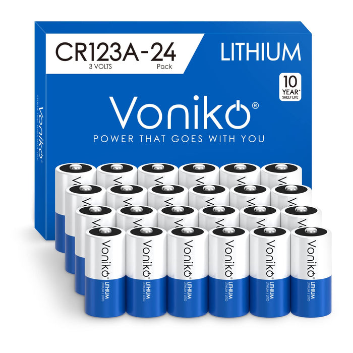 Voniko CR123A Lithium Batteries (24-Pack) – Photo Non-Rechargeable Lithium Battery –3 Volt 123 Battery Lithium 10 Years Shelf Life