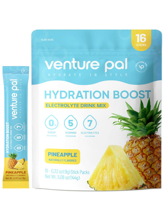 Venture Pal Sugar Free Electrolyte Powder Packets - Liquid Daily IV Drink Mix for Rapid Hydration & Party Recovery | 5 Vitamins & 7 Electrolytes| Keto Friendly | Non-GMO | Certified Vegan | 16 Sticks