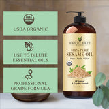 Handcraft Blends Organic Sesame Oil - 16 Fl Oz - 100% Pure and Natural - Premium Grade Hair and Body Oil - Carrier Oil - Massage Oil - Expeller-Pressed and Hexane-Free