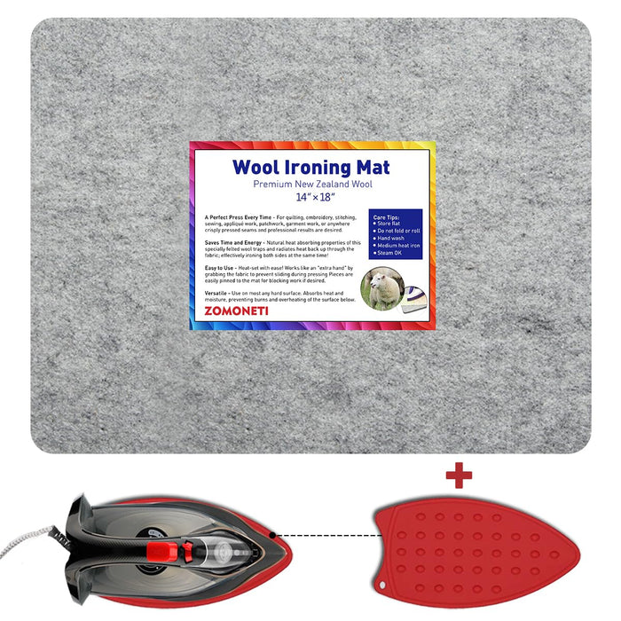 ZOMONETI 18" x 14" Wool Pressing Mat 100% New Zealand Felted Wool Ironing Mat Pad Blanket for Quilter, Sewing, Quilting Supplies and Notions